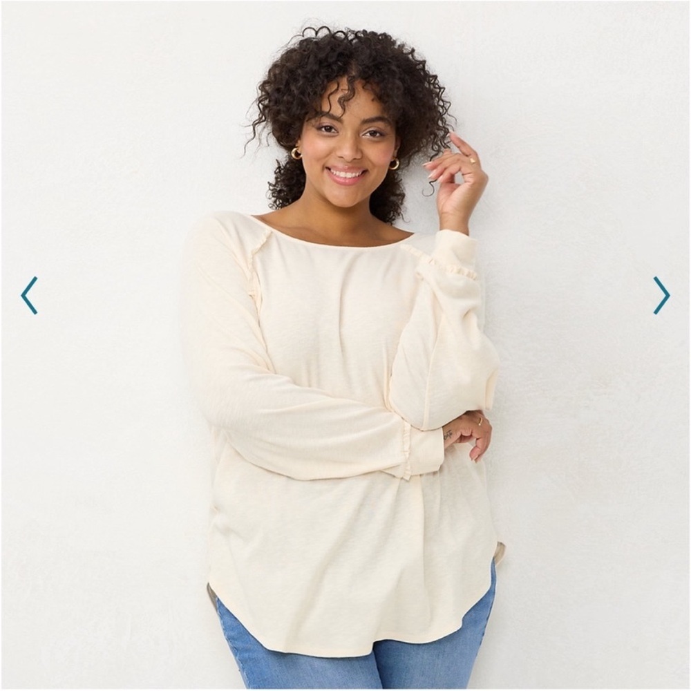 NWOT LC Lauren Conrad 3/4 sleeve raglan ruffle tunic size XS English cream